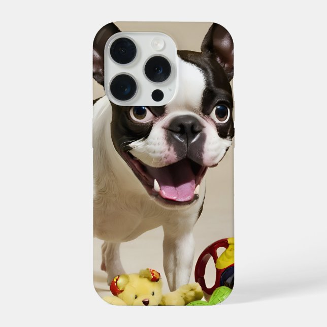 Boston Terrier Dog Playing with Toys iPhone Case (Back)
