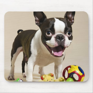 Boston Terrier Dog Playing with Toys Mouse Pad