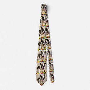 Boston Terrier Dog Playing with Toys Neck Tie