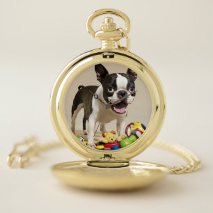 Boston Terrier Dog Playing with Toys Pocket Watch