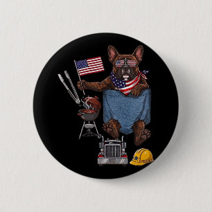 Boston terrier dog pocket american flag 4th of button