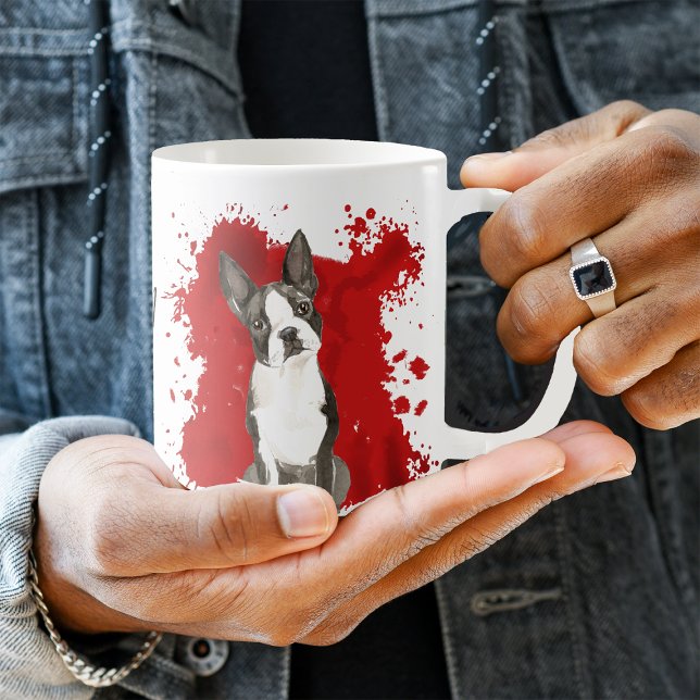 Boston Terrier Dog Red Abstract Coffee Mug (Creator Uploaded)