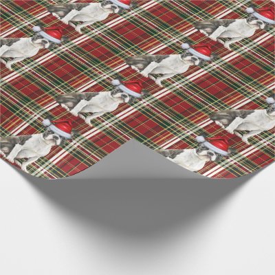 Boston Terrier Dog Red Green Plaid Christmas Wrapping Paper