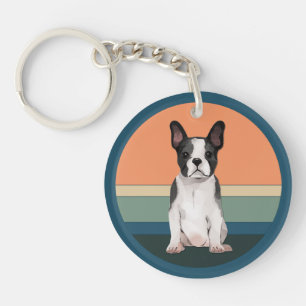 Boston Terrier Dog Retro Background Keychain