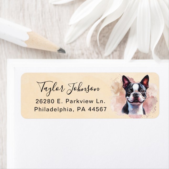 Boston Terrier Dog Return Address Label (Insitu)