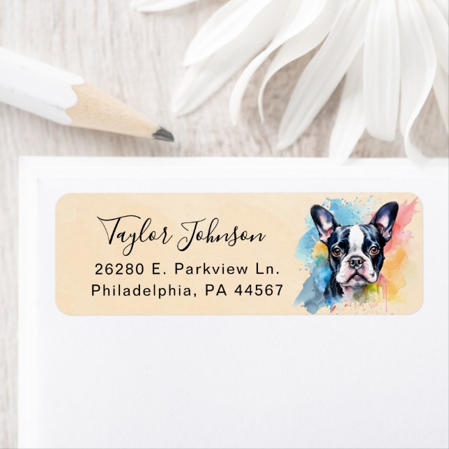 Boston Terrier Dog Return Address Label (Insitu)