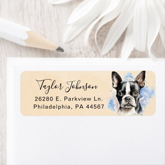 Boston Terrier Dog Return Address Label (Insitu)