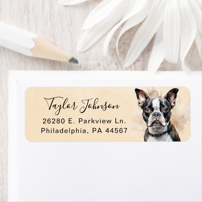 Boston Terrier Dog Return Address Label (Insitu)