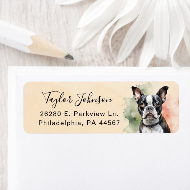 Boston Terrier Dog Return Address Label (Insitu)
