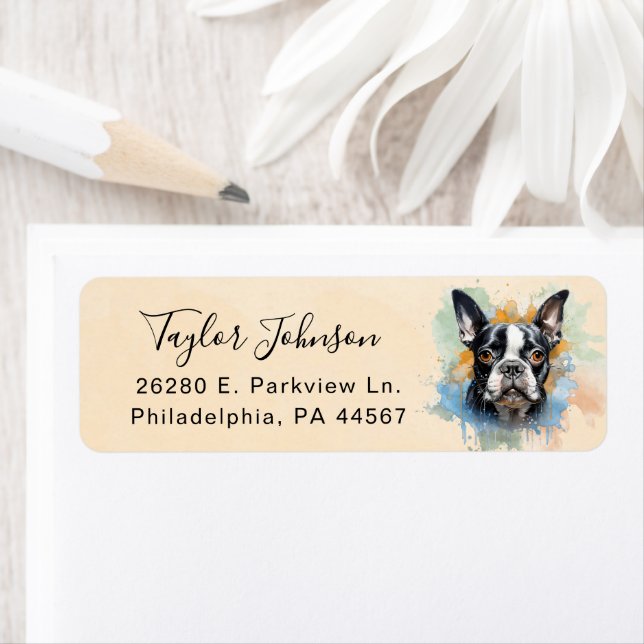 Boston Terrier Dog Return Address Label (Insitu)