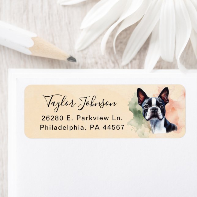 Boston Terrier Dog Return Address Label (Insitu)