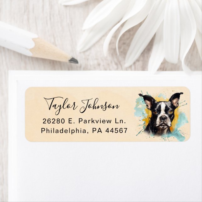 Boston Terrier Dog Return Address Label (Insitu)