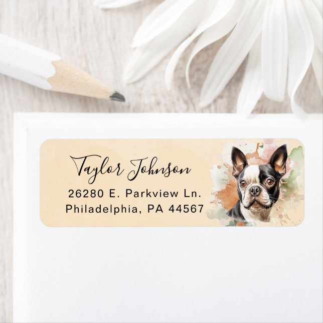 Boston Terrier Dog Return Address Label (Insitu)