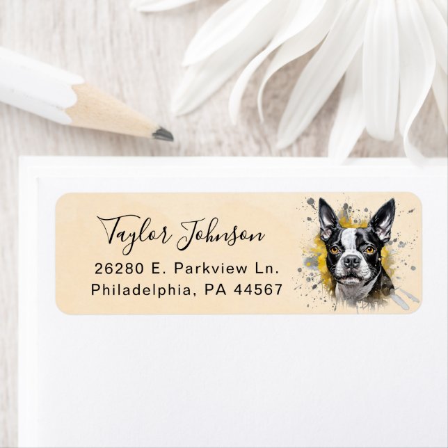 Boston Terrier Dog Return Address Label (Insitu)