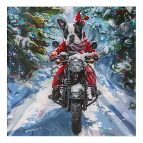 Boston Terrier Dog Riding Motorcycle Christmas Acrylic Print