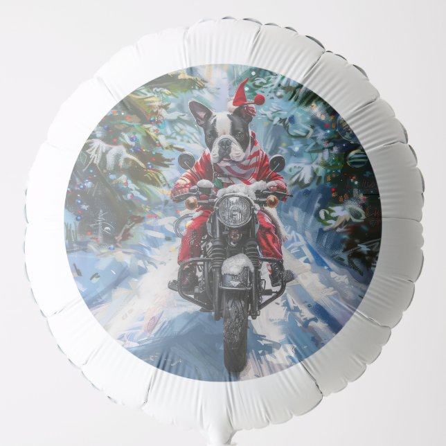 Boston Terrier Dog Riding Motorcycle Christmas Balloon (Front)
