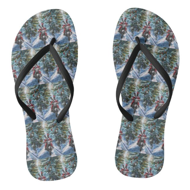 Boston Terrier Dog Riding Motorcycle Christmas Flip Flops (Footbed)