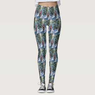 Boston Terrier Dog Riding Motorcycle Christmas Leggings