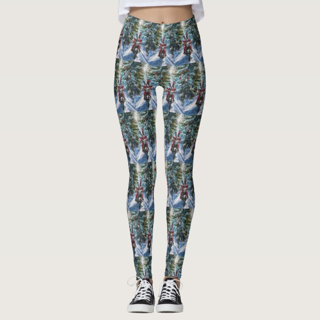 Boston Terrier Dog Riding Motorcycle Christmas Leggings (Front)