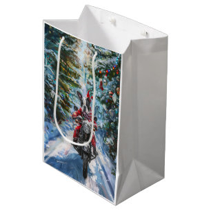 Boston Terrier Dog Riding Motorcycle Christmas Medium Gift Bag