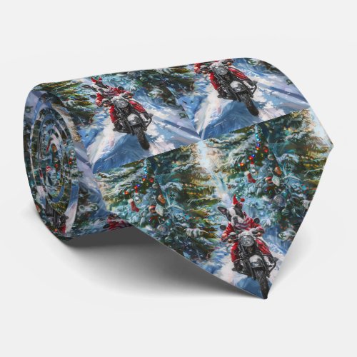 Boston Terrier Dog Riding Motorcycle Christmas Neck Tie