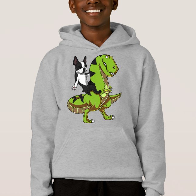 Boston Terrier Dog Riding Unicorn Hoodie (Front)