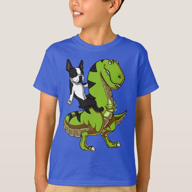 Boston Terrier Dog Riding Unicorn T-Shirt (Front)