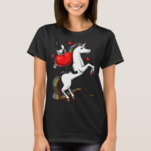 Boston Terrier Dog Riding Unicorn Valentines Day T T_Shirt