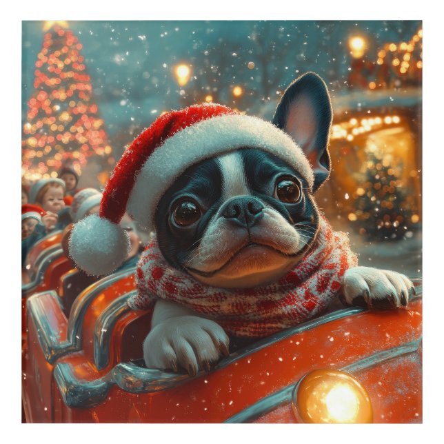 Boston Terrier Dog Roller Coaster Christmas Acrylic Print (Front)