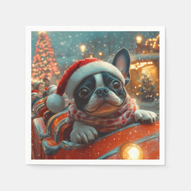 Boston Terrier Dog Roller Coaster Christmas Napkins (Front)