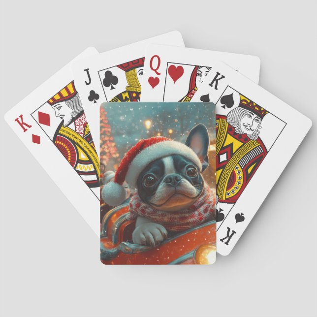 Boston Terrier Dog Roller Coaster Christmas Poker Cards (Back)