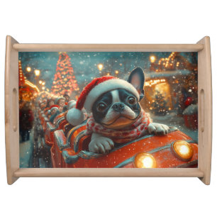 Boston Terrier Dog Roller Coaster Christmas Serving Tray