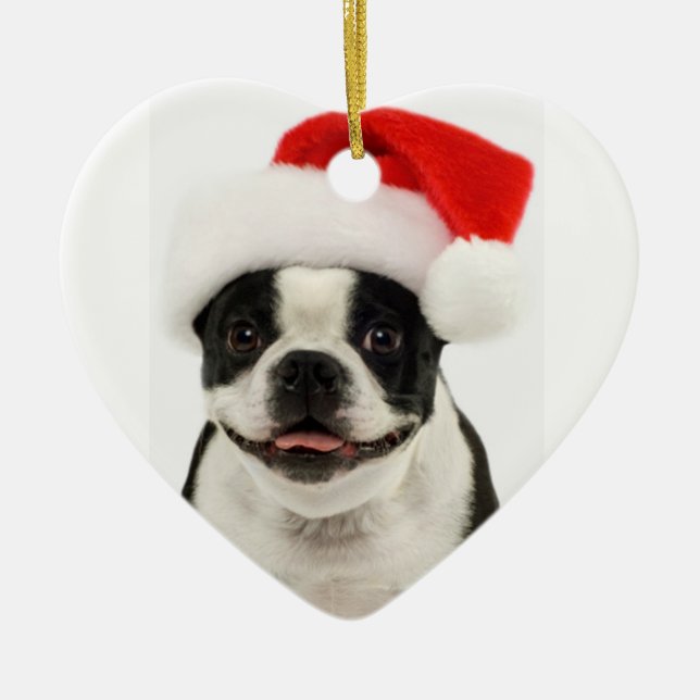 Boston Terrier Dog Santa Ornament (Front)