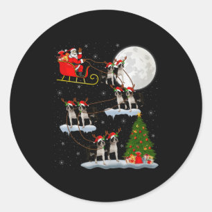 Boston Terrier Dog Santa Sleigh Flying Funny Chris Classic Round Sticker