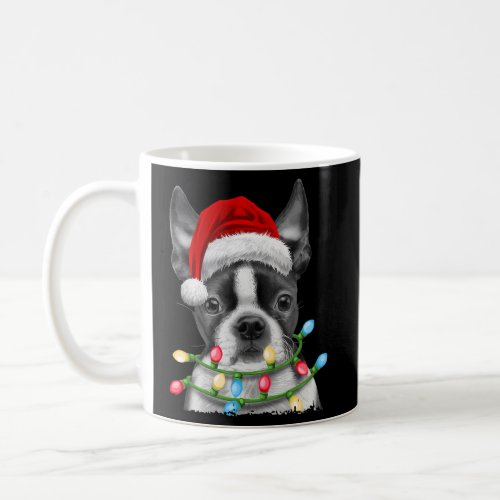 Boston Terrier Dog Santa Tree Lights Coffee Mug