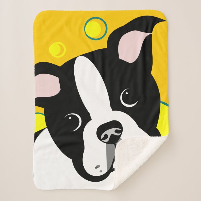Boston Terrier Dog Sherpa Blanket (Front)
