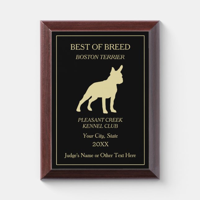 Boston Terrier Dog Show Award Plaque (Vertical)
