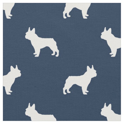 Boston Terrier dog silhouette navy blue Fabric