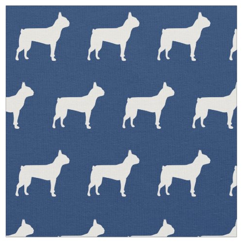 Boston Terrier Dog Silhouette Pet Navy Blue Fabric