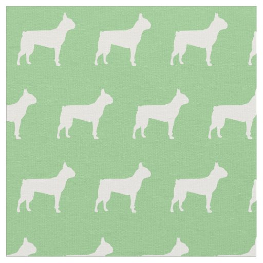 Boston Terrier Dog Silhouette Pet Sage Green Fabric