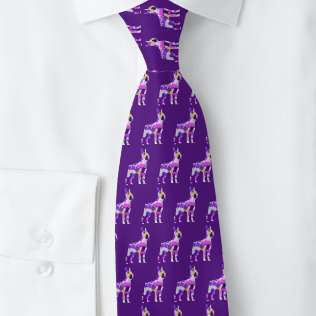 Boston Terrier Dog Silhouette Purple Dark Neck Neck Tie (Boston terrier colourful silhouette pattern purple tie)