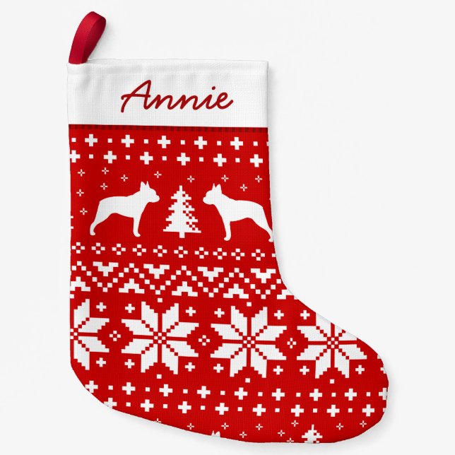 Boston Terrier Dog Silhouettes Pattern Cute Canine Small Christmas Stocking (Front)