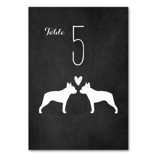 Boston Terrier Dog Silhouettes Wedding Reception Table Number