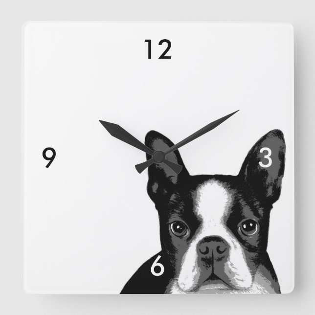 Boston Terrier Dog Square Wall Clock (Front)