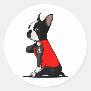 Boston Terrier Dog Tattoo I Love Dad Funny Family Classic Round Sticker