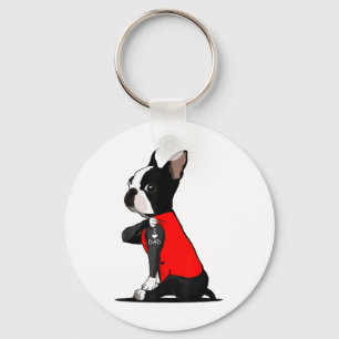 Boston Terrier Dog Tattoo I Love Dad Funny Family Keychain