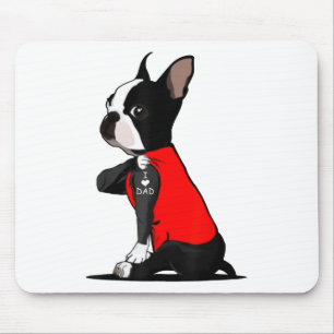 Boston Terrier Dog Tattoo I Love Dad Funny Family Mouse Pad