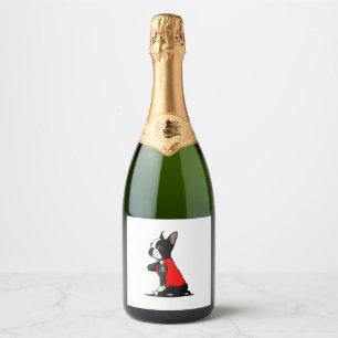 Boston Terrier Dog Tattoo I Love Dad Funny Family Sparkling Wine Label