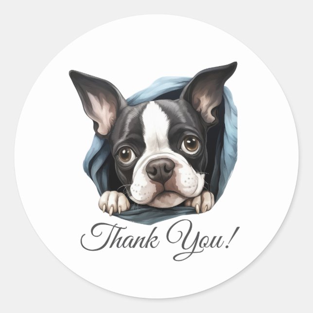 Boston Terrier Dog Thank You Classic Round Sticker (Front)