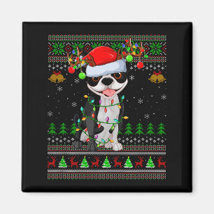 Boston Terrier Dog Ugly Christmas Sweater Holiday Magnet